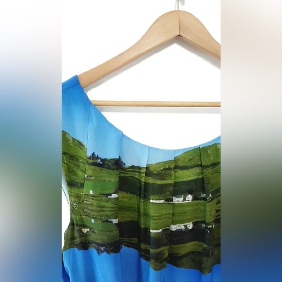 🟦 Anthropologie Silk Landscape Print "Cuillin Dress" by Meadow Rue - Picture 6 of 10